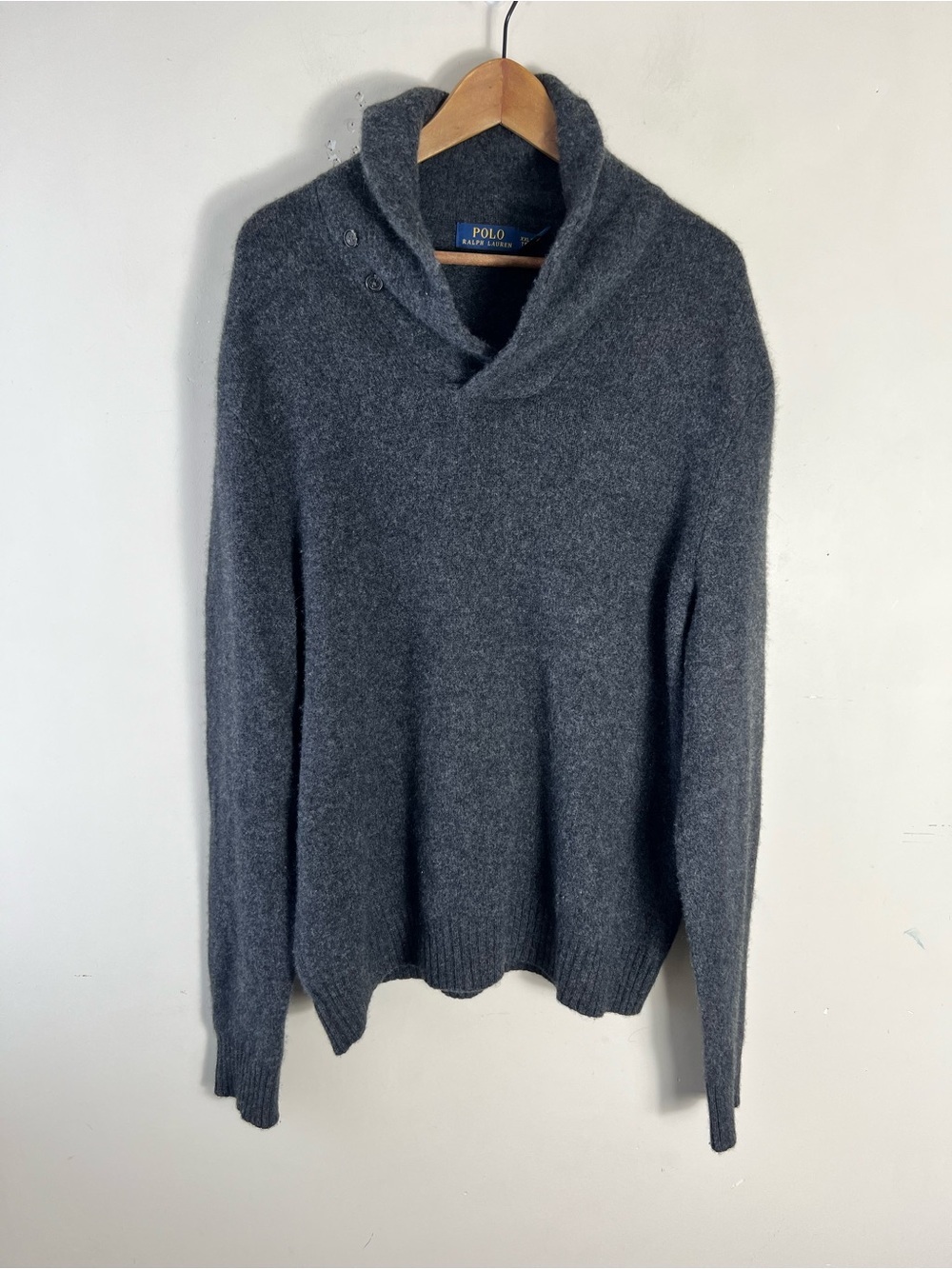 Polo Ralph Lauren Wool Cashmere Grey Shawl Collar Sweater Men’s Size XXL